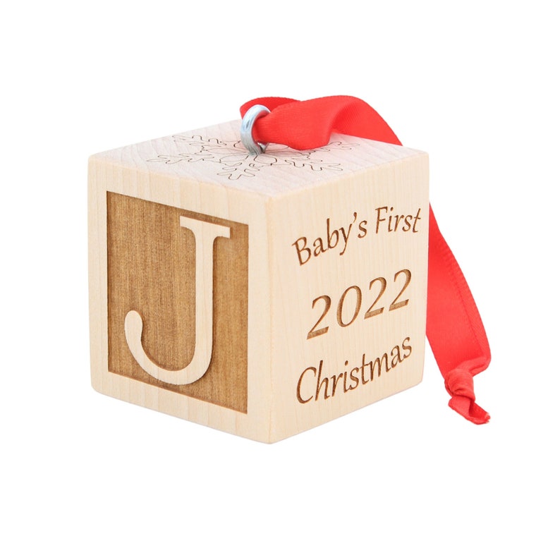 Baby's First Christmas Ornament 2022 (any year), Personalized Custom Wooden Baby Block, First Christmas Gift, Baby First Christmas Keepsake 