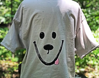 Smiley Face Dog Distressed Hand Embellished T Shirt XL Kellyjacksondesign