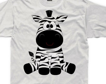 漫画ゼブラキッズ子供用ユニセックスTシャツ - 動物かわいい面白いジャングルワイルド