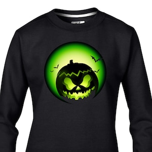 Halloween Pumpkin Green Women&#39;s Sweatshirt Jumper - Halloween Pumpkins Full Moon Bats Fancy Dress Party Trick or Treat