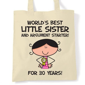 World Best Little Sister Womens 50th Birthday Present Shoulder Tote Bag