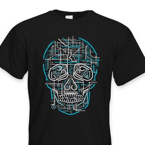 Electric Skull Mens T Shirt - Circuit Board Neon Rave Clubbing Cool