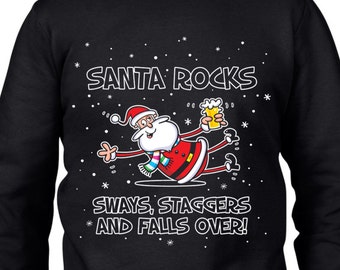 Santa Rocks Sways Staggers Men's Christmas Sweatshirt Jumper - Funny Beer Christmas