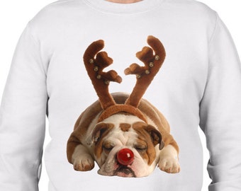 Bulldog Rudolph Men's Christmas Jumper - Bulldog Dogs Santa