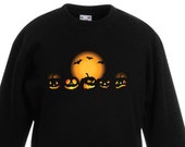 Halloween Pumpkin Unisex Kids Childrens Jumper Sweatshirt - Halloween Pumpkins Orange Full Moon Bats Trick or Treat Fancy Dress Party