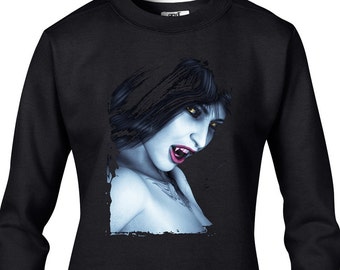 Vampire Girl Women's Sweatshirt Jumper - Vampires Gothic Goth Horror Tattoo Fangs