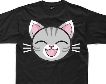 Cartoon Grey Tabby Cat Kid's Children's Unisex T Shirt - Animals Cute Cats Funny Kitten Cat
