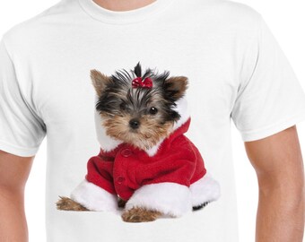 Tribal T-Shirts Maglietta Donna Yorkshire Terrier Con Babbo Natale - Cotone 100%