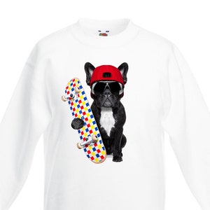 French Bulldog Skateboarder Kids Childrens Unisex Jumper Sweatshirt - Funny Dogs Skater Skateboard Dog