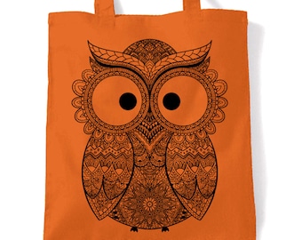 Owl Henna Pattern Large Print Tote Shoulder Shopping Bag - Owl  Birds Wildlife