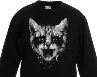 Heavy Metal Pussycat Unisex Kids Childrens Jumper Sweatshirt - Heavy Metal Rock Gothic Black Metal Cat