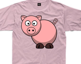 Cartoon Pig Kid's Children's Unisex T Shirt - Animals Cute Funny Farm Yard Animal Piggy