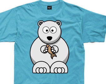 Cartoon Polar Bear Kid's Children's Unisex T Shirt - Animals Cute Funny Polar Bears