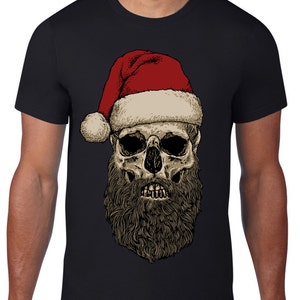 Santa Hipster Beard Men&#39;s Christmas T-Shirt - Santa Claus Skull