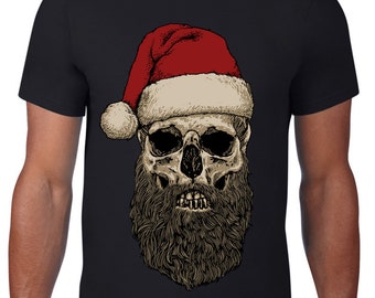 Santa Hipster Beard Men&#39;s Christmas T-Shirt - Santa Claus Skull