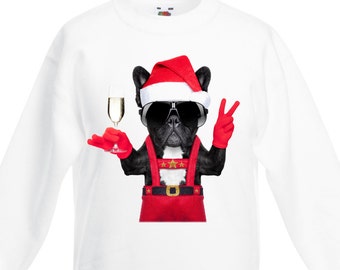 French Bulldog Santa Style Children's Unisex Christmas Jumper - Bulldog Santa Dog