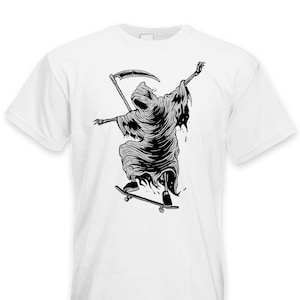 Grim Reaper Skateboarder Mens T-Shirt - Skater Skateboarder Cool