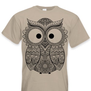 Owl Henna Pattern Large Print Men&#39;s T-Shirt - Owl Bird Wildlife