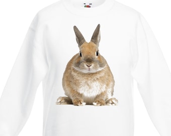 Rabbit Unisex Kids Childrens Jumper Sweatshirt - Bunny Rabbit Cute Animals Rabbits Pets Birthday Gift