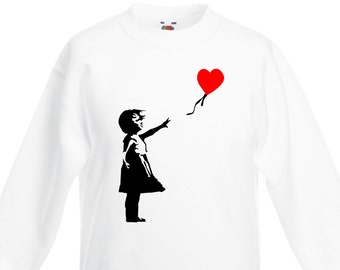 Banksy Heart Balloon Girl Kids Childrens Unisex Jumper Sweatshirt - Banksy Graffiti Artist