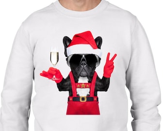 Bulldog francese Santa Stile Uomo Saltatore di Natale - Bulldog Santa Dog