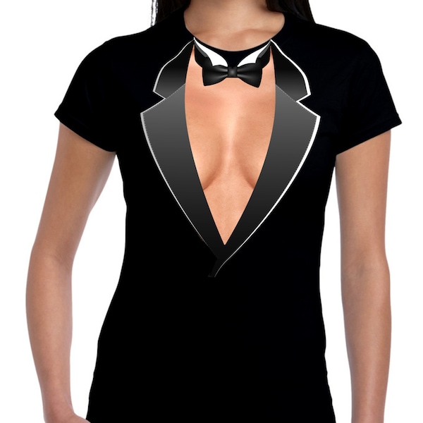 Tuxedo Cleavage Women's T Shirt - Fancy Dress Tuxedos Party Funny