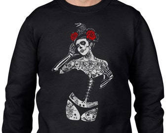 Black Crow Sugar Skull Men's Sweatshirt Jumper - Day of the Dead Sugar Skull Gothic Gothic Burlesque