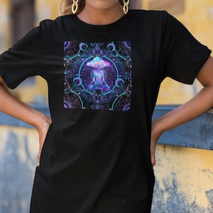Magic Mushrooms Meditation Psychedelic Women&#39;s Short Sleeve T-Shirt Dress