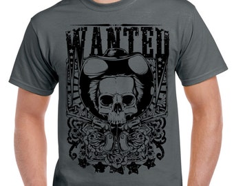 Wanted Poster Skull Large Print Men's T-Shirt - Cowboy Fancy Dress Skeleton