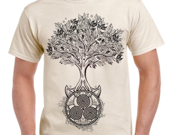 Celtic Spiral Tree of Life Large Print Men's T-Shirt - Druid Wicca Pagan