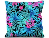 Tropical Leaves Neon Faux Silk 45cm x 45cm Sofa Cushion
