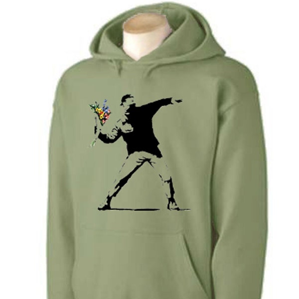 Banksy Flower Thrower Hoodie - Flowers Bomber Chucker Hoody