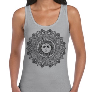 Sun Mandala Hipster Tattoo Large Print Women&#39;s Vest Tank Top - Holiday Festival Bohemian