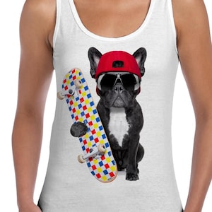 French Bulldog Skateboarder Women&#39;s Vest Tank Top - Bulldogs Skater Gift Present Dog