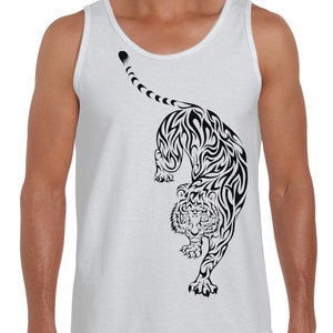 Tribal Tiger Tattoo Large Print Men&#39;s Vest Tank Top - Tiger Animal Wild