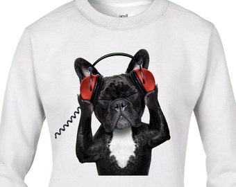 French Bulldog DJ Women's Sweatshirt Jumper - Funny Dogs Bulldog DJ Music Dog