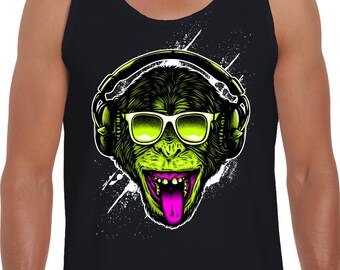 Funky Monkey DJ Men&#39;s Vest Tank Top -  Clubbing Jungle Rave