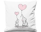Elephants in Love Cute Valentines Day Faux Silk 45cm x 45cm Sofa Cushion
