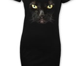 Black Cat Halloween Fancy Dress Short Sleeve Dress