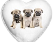 Pug Puppies Cute Dog Faux Silk Heart Shaped Sofa Cushion