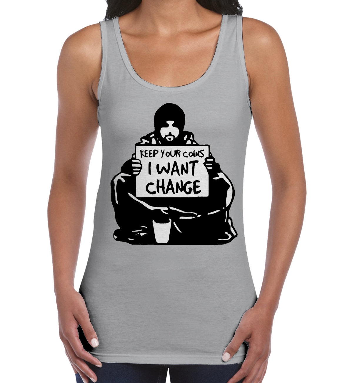 Image of Banksy I Want Change Women's Vest Tank Top - Graffiti Art