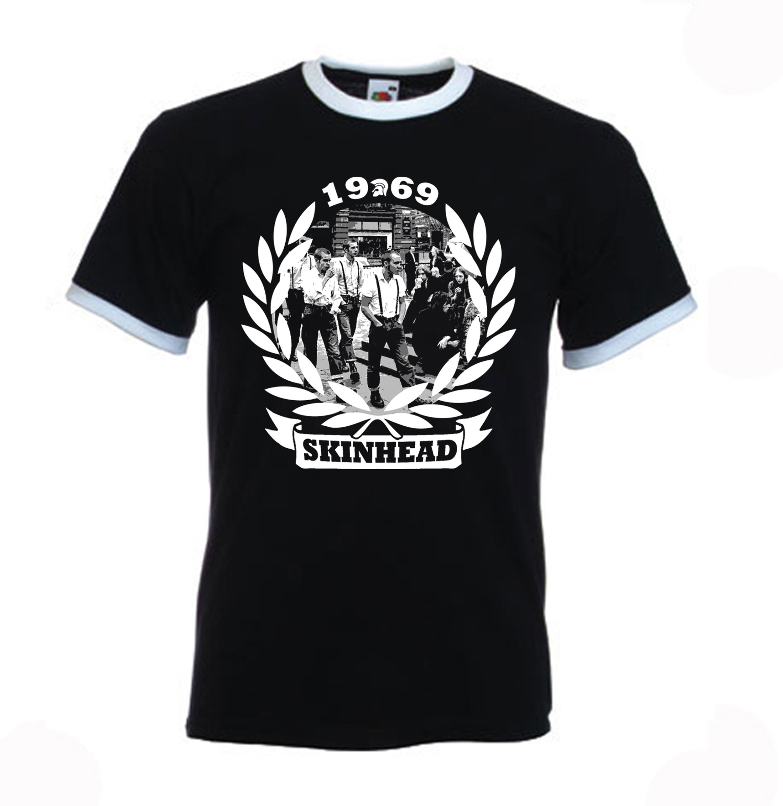 Image of 1969 Skinhead Logo Northern Soul Men's Contrast Ringer T-Shirt