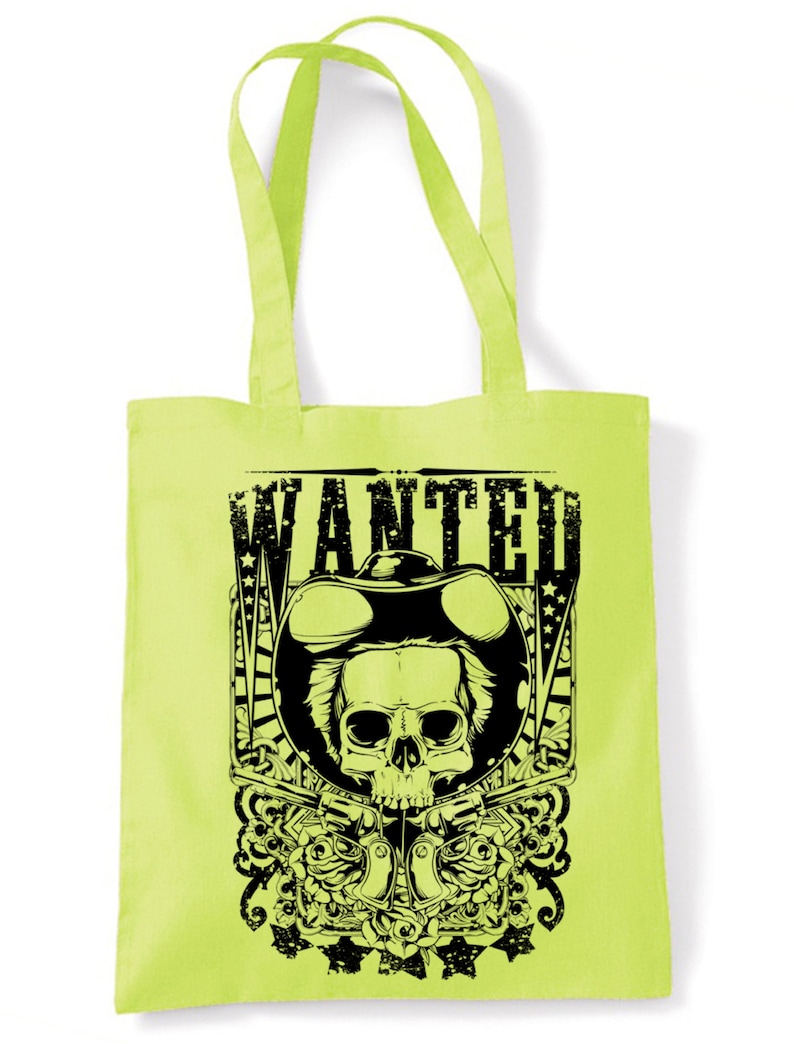 Cowboy Fancy Dress Wanted Poster Skull Large Print Tote Shoulder Shopping Bag