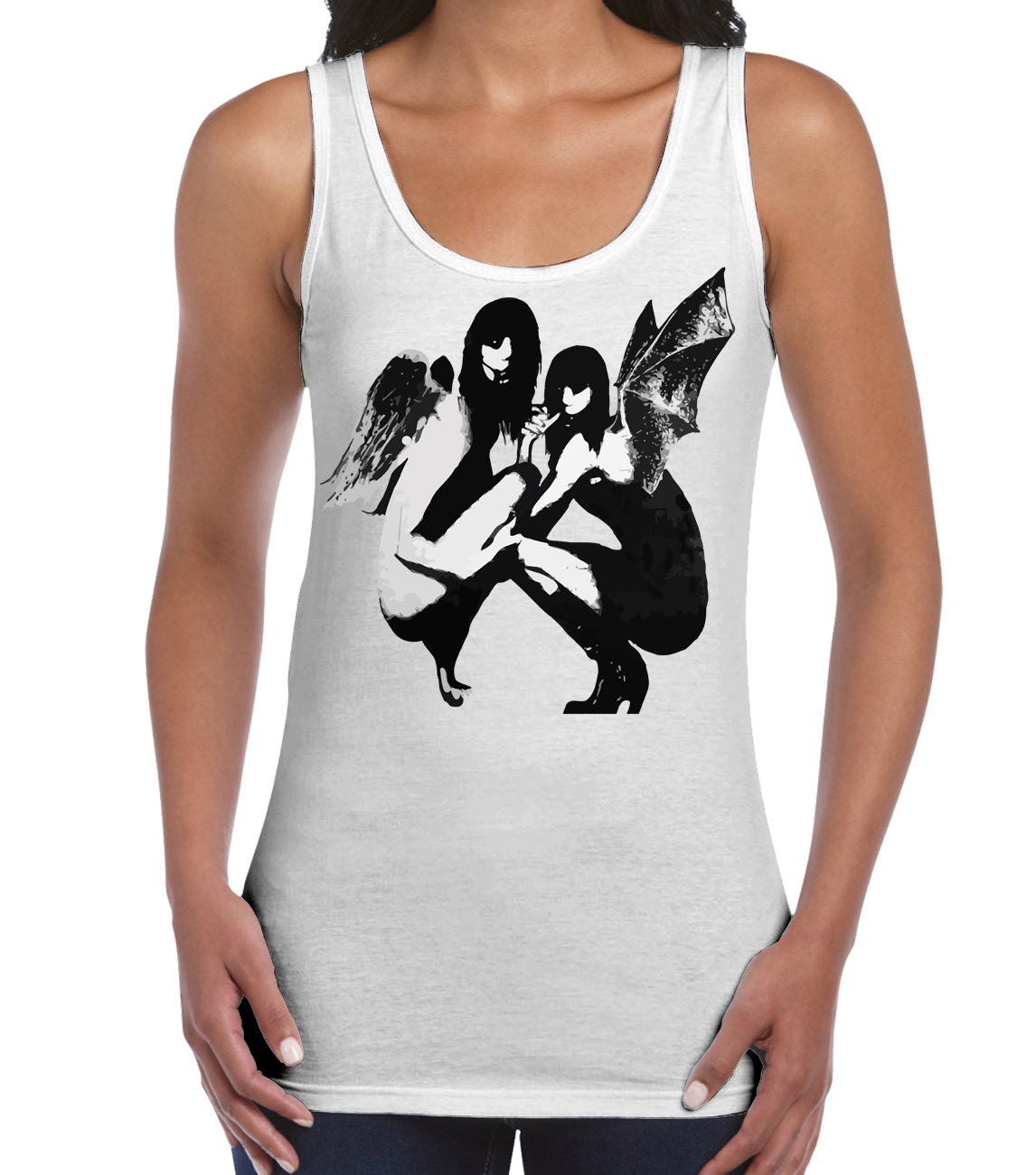 Image of Banksy Crouching Angels Women's Vest Tank Top - Graffiti Art