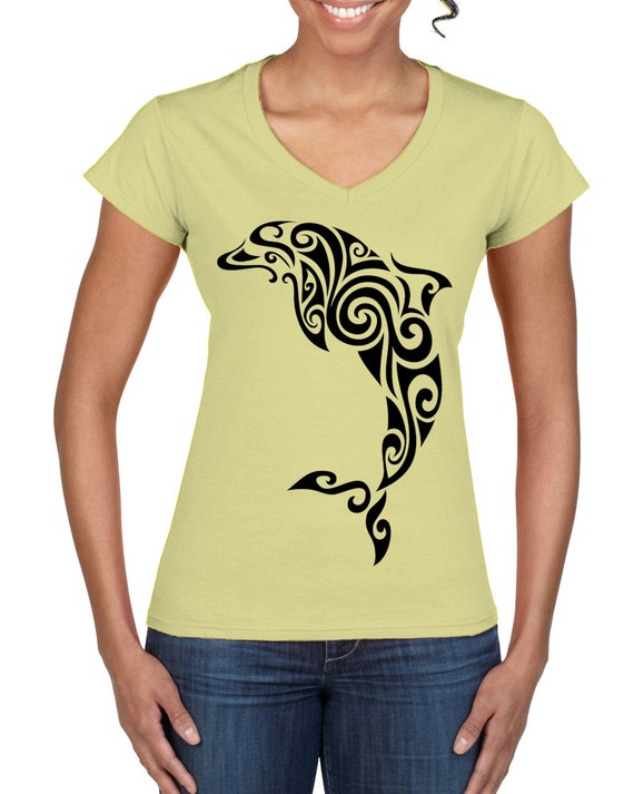 Tribal T-Shirts Tribal Dolphin Tattoo Large Print Womens T-Shirt Dress 