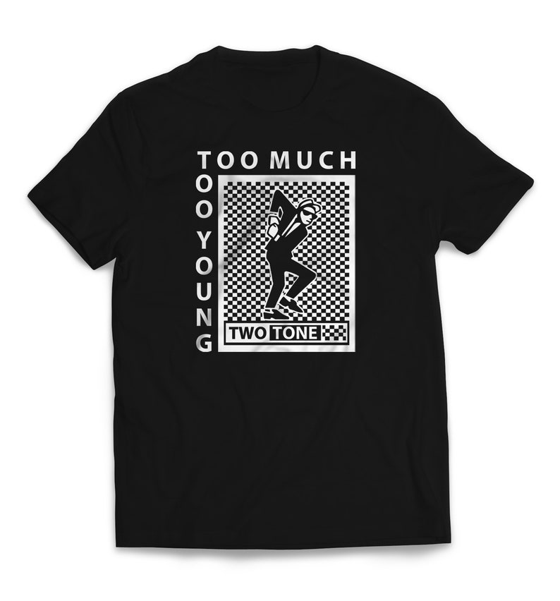 Two Tone Too Much Too Young Logo Men's T-Shirt Ska Dancers image 2