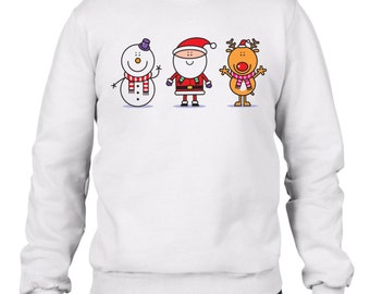 Snowman Santa & Rudolph Reindeer Men's Christmas Sweatshirt Jumper