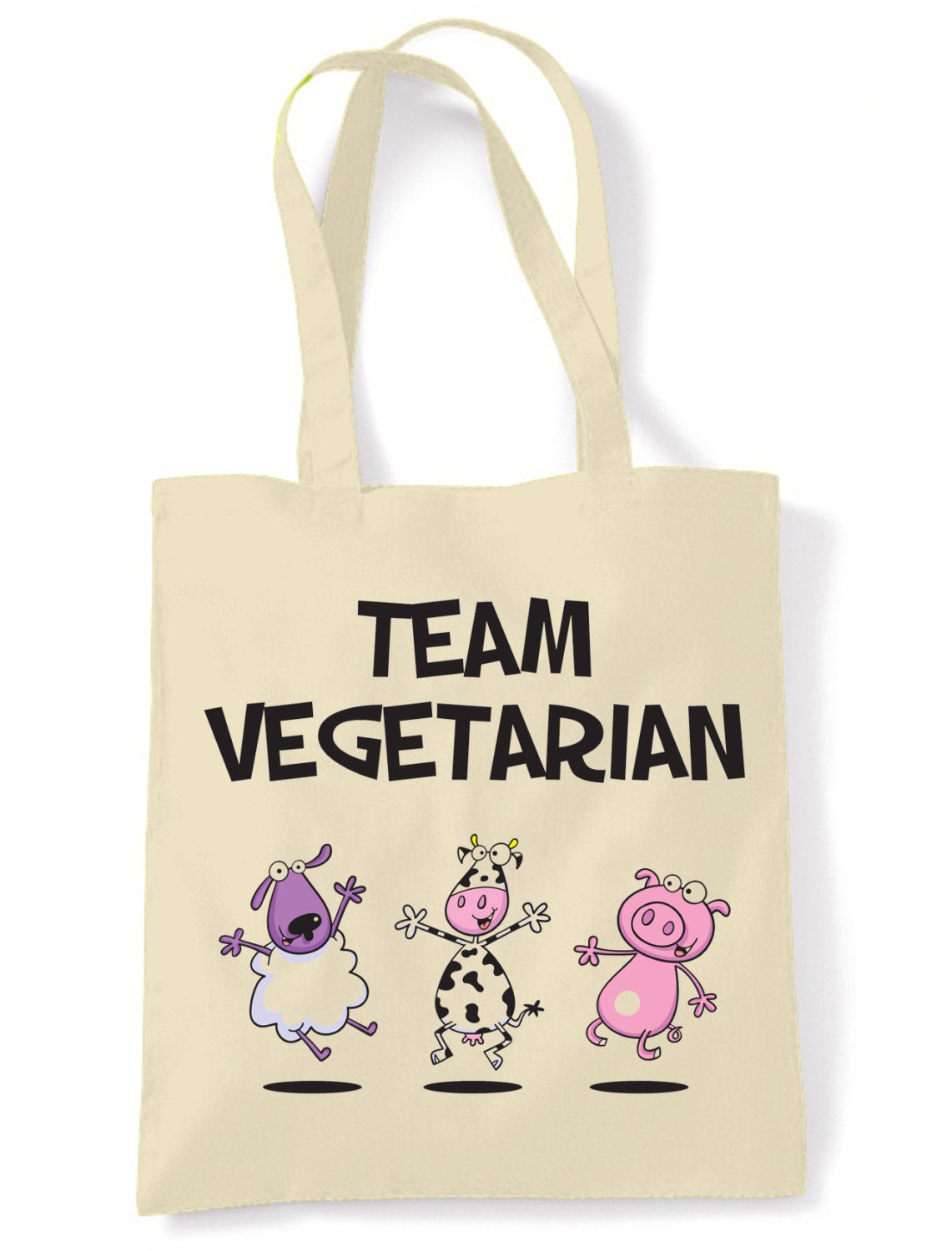Women's Team Vegetarian Cotton Tote Shoulder Bag – Reusable Eco-Friendly Shopper Bag