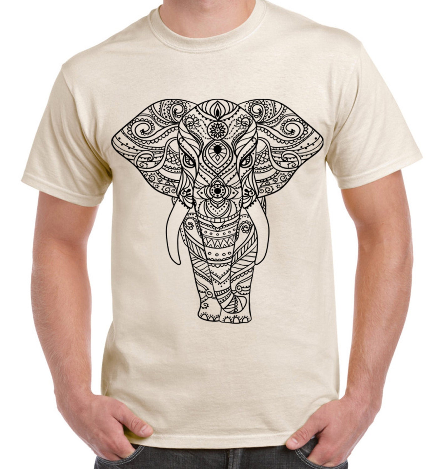 Tribal Indian Elephant Tattoo Large Print Men's T-Shirt - Elephants India