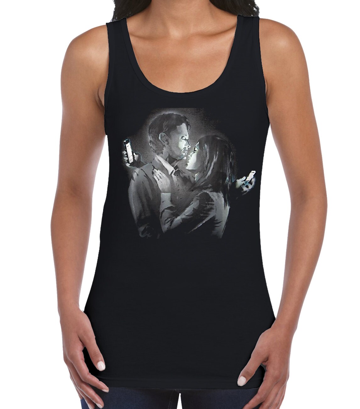 Image of Banksy Mobile Lovers Women's Vest Tank Top - Graffiti Art